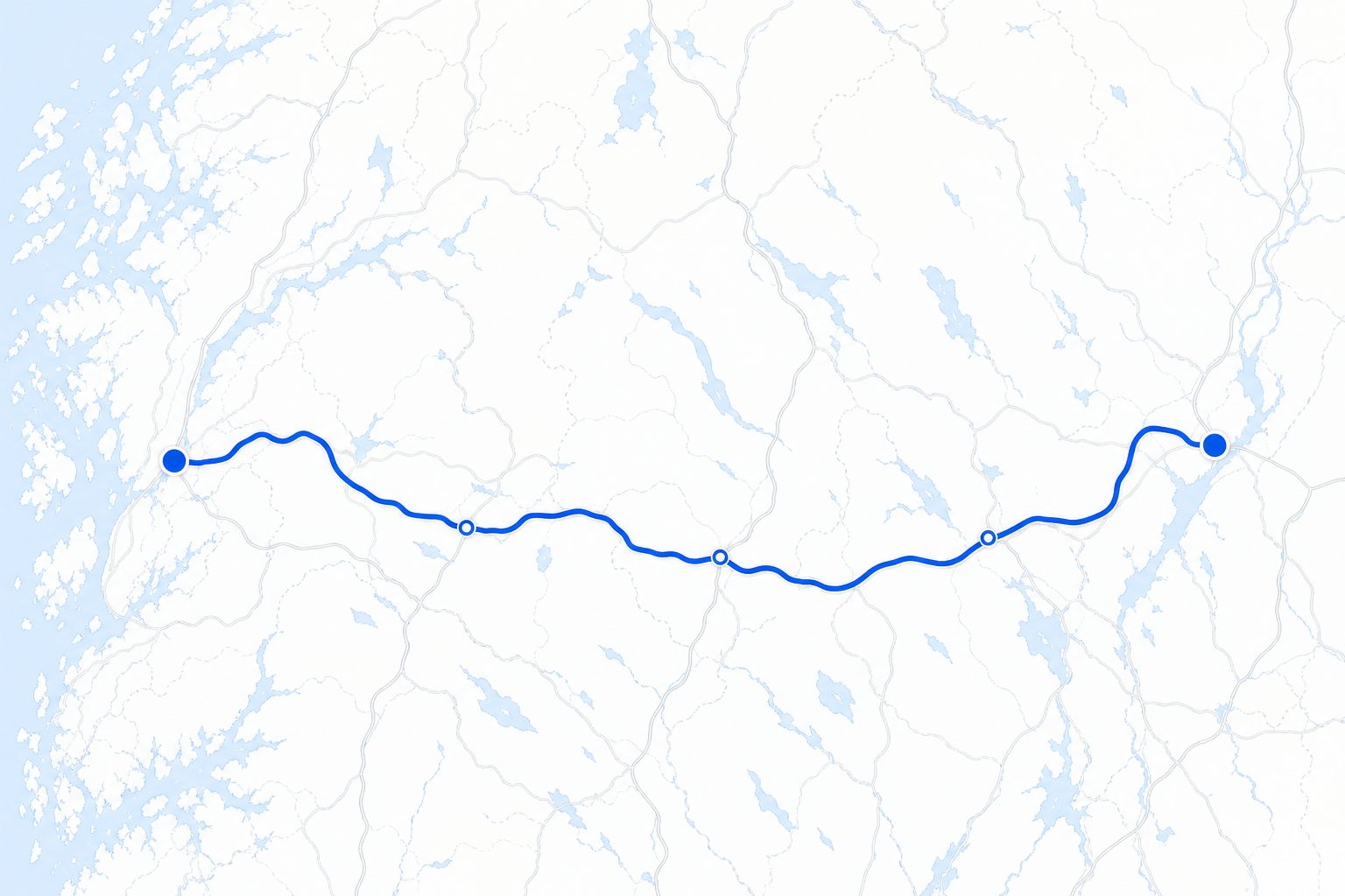Lys rutekartvisning med en aktiv transportlinje